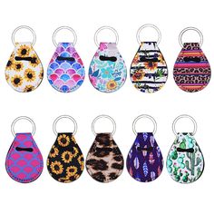 six different styles of purses with handles on each side and an animal print design