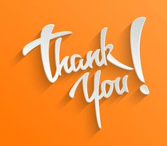 an orange background with the words thank you written in white ink on top of it