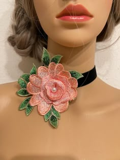 "Embroidered flower choker  Size: total length 17\" Flower 4.5\", velvet necklace 13\" with 3\" extended  Returns & exchanges We don't accept returns or exchanges. But please contact us if you have any problem with your order. Request a cancellation within 24 hours of purchase The following item can't be returned or exchanged  Because  of the nature of these items, unless they arrive damaged or detective, I can't except returns for: Custom or personalized orders Perishable products ( like food o Spring Wedding Choker Jewelry, Adjustable Flower Decoration Choker For Party, Adjustable Party Choker With Flower Decoration, Adjustable Choker For Wedding In Spring, Pink Choker Jewelry For Spring, Adjustable Choker For Spring Weddings, Party Flower Necklace, Floral Choker For Spring Parties, Adjustable Flower Decorated Party Choker