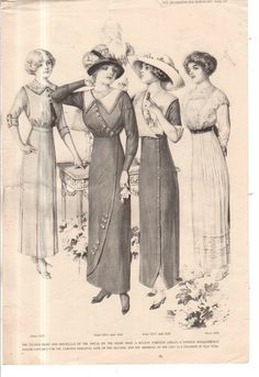 1912 Original Delineator Fashion Print - Tucked skirts and dresses, Bretelles | eBay Craftsman Clothing, 1921 Fashion, Music Man Costumes, 1912 Fashion, Edwardian Gowns, Art Advertisement, 1900s Fashion, 1910s Fashion, Picnic Dress