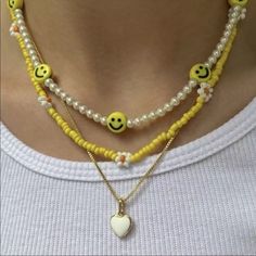 Bohemian Multilayer Smiley Pearl Daisy Beaded Choker Necklace Acrylic Beads Chain Necklaces Beach Jewelry Yellow *Price Firm / Bundle Discount Thank You Vibe With Me, Preppy Jewelry, Indie Jewelry, Beaded Necklace Designs, Beaded Necklace Diy, Smiley Faces, Handmade Wire Jewelry, Matching Bracelet, Beaded Choker Necklace