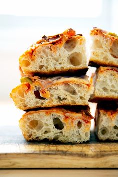 several pieces of bread stacked on top of each other