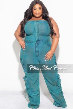 Final Sale Plus Size Cargo Jumpsuit in Washed Teal – Chic And Curvy Plus Size Cargo, Cargo Jumpsuit, Chic And Curvy, Size Clothing, Plus Size Outfits, Final Sale, Camouflage, Jumpsuit, Spandex