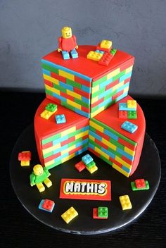 a cake made to look like lego blocks