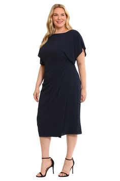 Julietta is a classic boat neck midi with large dolman sleeves and a faux wrap skirt. Green Reception, Missy Dresses, Office Clothes, Faux Wrap Skirt, Classic Boat, Social Dresses, Curve Model, Weekend Dresses, Garden Dress