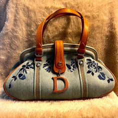 Dior Vintage Bag, Bags Christian Dior, Dior Vintage, Floral Denim, Leather Handles, Vintage Bags, Aesthetically Pleasing, Leather Handle, Air Conditioning