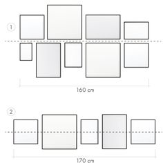 the size and width of different square frames on a sheet of paper, with measurements for each