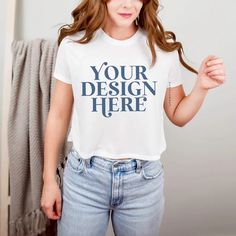 A mockup of the Bella and Canvas 8882 flowy cropped tshirt in the color white Jpg File