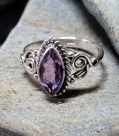 These rings are old store stock- unworn. They are top quality vintage amethyst set in .925 sterling silver. Amethyst is used as a protection stone and is said to lessen stress and negative energy. The front of the ring is 1/2 of an inch tall. This retailed at $52. It comes in a tiny ring box. Amethyst Set, Tiny Rings, Protection Stones, Ring Box, Negative Energy, Rings Statement, New Vintage, Sterling Silver Ring, Favorite Jewelry