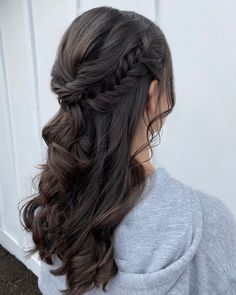 Half Up Half Down Braid Dark Hair, Half Up Half Down Hair For Grad, Wedding Hair Half Up Half Down Black Hair, Half Up Wedding Hair Brown, Half Up Half Down Hair For Maternity Pictures, Elegant Bridesmaid Hair Half Up, Dark Brown Wedding Hair Half Up, Long Brown Hair Formal Styles, Half Up Half Down Hairstyle Bridesmaid