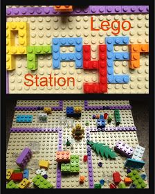 two pictures of legos with the words lego fun station on them, and an image of