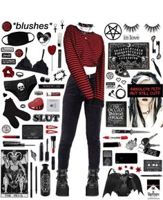 Vmas Red Carpet Outfit, Goth Outfits For School, Alice Aesthetic, Red Goth, Pastel Goth Outfits, Emo Outfits, Alt Fashion, Gothic Outfits