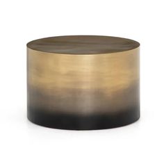 a black and gold coffee table on a white background, with the top slightly down