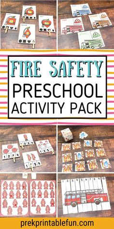 the fire safety preschool activity pack is shown with pictures and instructions to make it fun