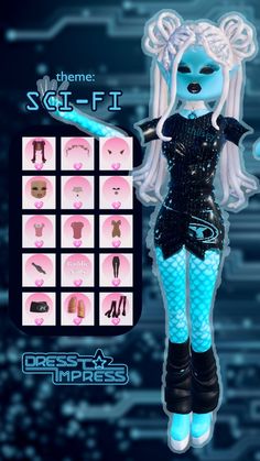 DTI outfit idea for the Sci-fi theme 🖤 more on my TikTok! @/thilsey #dresstoimpress #dti #roblox #robloxdresstoimpress #robloxdti #scifi Dti Outfits For Every Theme, Dress To Impress Si-fi, Scifi Outfit Dress To Impress, Si Fi Dti Outfit, Sci Fi Dti Outfit Ideas, Dti Outfits Sci Fi, Sci Fi Dress To Impress No Vip, Sc - Fi Dress To Impress Outfit, Di From Another Planet