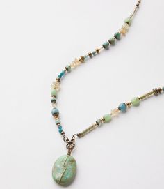 Green Gemstone Beaded Pendant Necklace | Karen Kane Homemade Necklaces Ideas, Green Amazonite Beaded Necklaces, Artisan Beaded Amazonite Jewelry, Artisan Amazonite Beaded Jewelry, Earthy Turquoise Gemstone Beaded Necklaces, Green Amazonite Bohemian Beaded Necklace, Bohemian Green Amazonite Beaded Necklace, Gemstone Necklace Ideas, Long Beaded Necklaces