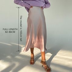 Color: Champagne, Size: S Purple Satin Skirt, Green Satin Midi Skirt, Satin Skirt Midi, Long Purple Skirt, Long Black Pencil Skirt, Long Satin Skirt, Long Silk Skirt, Style Pencil Skirt, Elegant Skirts