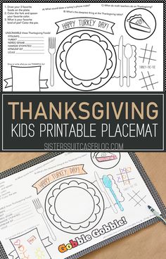 a thanksgiving printable placemat with the words, happy turkey day on it and an image