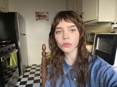 Sophie Thatcher Style, Sophie Thatcher Haircut, Long Hair Micro Bangs, Long Layered Hair With Micro Bangs, Long Shag Micro Bangs, Bang Styles, Sophie Thatcher Dark Hair, Embrace Messy Hair