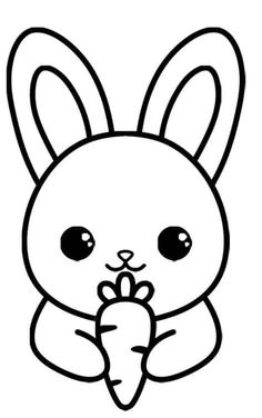 a cute bunny with big eyes and a carrot in its hand coloring pages, coloring sheets, rabbit drawing, cartoon drawings, person, kawais art, animal crafts for kids, easy to draw, easter eggs, paper crafts for kids, doos, how to draw designs,