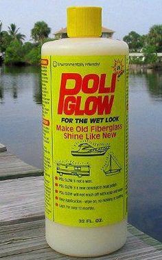 a bottle of poli glow sitting on a dock