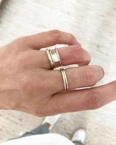 Double Band Rings, Silver Jewelry Box, Antique Engagement Ring, Baguette Diamond Rings, Gold Diamond Wedding Band, Silver Jewelry Rings, Put A Ring On It, Ring Ideas, Unique Engagement Rings