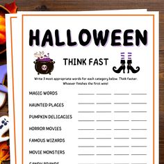 a printable halloween think fast game