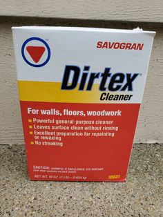 a box that is sitting on the ground with dirtex cleaner in it's bottom corner