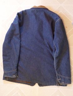 "If you're in the market and it will fit you won't be disappointed. Buttons are all nice and tight with the LEE logo. Snaps all snap and it still remains a nice dark blue the only defect ( see photo ) is a penny sized hole on the right rib side of the jacket. Across the back it's 21 1/2\" from back neck seam to bottom it's 32\" long across the chest it's 27\" from shoulder seam to end of cuff it's 26\" long and from underarm seam to end of cuff it's 20 1/2\" long. No sized is shown on the labels Pre-washed Denim Outerwear For Workwear, Fitted Pre-washed Outerwear For Fall, Fitted Long Sleeve Pre-washed Outerwear, Lee Logo, Lightning Rod, Make Blanket, Sides For Ribs, A Penny, Chore Jacket