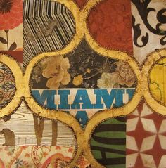 the word miami is surrounded by many different patterns and colors, including an elephant or flower