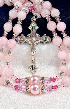 Elegant Pink Wedding Rosary Bracelet, Elegant Pink Rosary Bracelet For Wedding, Wedding Rosary With Crucifix Spiritual Style, Spiritual Wedding Rosary With Crucifix, Spiritual Wedding Jewelry With 8mm Beads, Pink 8mm Beads Jewelry For Wedding, Spiritual 8mm Beads Jewelry For Wedding, Spiritual Crucifix Jewelry For Wedding, Spiritual Beaded Rosary Bracelet For Wedding