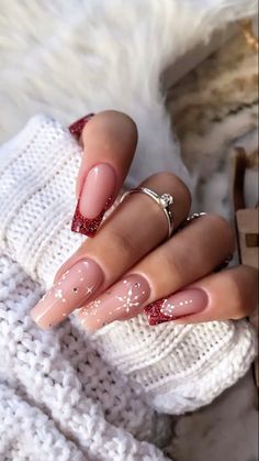 #fyp #nails #nailsideas #winternails #red #aesthetic #follow Coffin Winter Nails Designs, Casual Christmas Nails, Christmas Nails With Rhinestones, Holiday Nails Coffin, December Nails Acrylic, Christmas Square Nails, Winter Christmas Nails Acrylic, Nagellack Trends, Christmas Gel