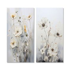 two paintings with white flowers on them