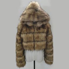 Cropped Fluffy Jacket, Hooded Coats, Fluffy Jacket, Faux Fur Coats, Parka Women, Fur Coats, Fur Hood, Hot Dress, Hooded Coat