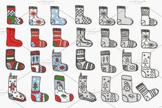 a set of christmas socks with different designs