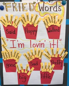 a poster with words that say i'm lovin it and have fries on them