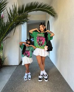 Twinning & Winning With New Skorts And Graphic Tees! ✨️ Shoot Ideas, Skorts, Matching Sets, Twins, Graphic Tees, Outfit Inspo