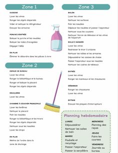 a poster with words and pictures on it that include cleaning supplies, including a broom