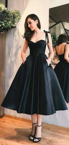 Tea Length Homecoming Dresses, Sweetheart Evening Dress, Simple Spaghetti, Graduation Party Dresses, Black Homecoming Dress, Formal Ball Gown, Satin Homecoming Dress, Cheap Homecoming Dresses, Short Prom Dresses