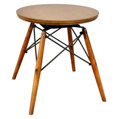 a small wooden table with two legs