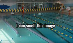 an empty swimming pool with the words i can smell this image