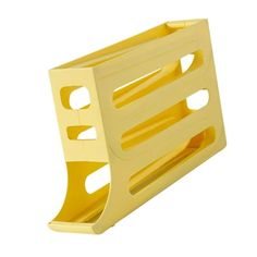 a yellow plastic holder with holes in it