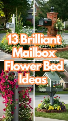 A collection of mailbox flower bed ideas featuring various designs, including shiplap, modern farmhouse, cedar, and desert styles, with tips on building and decorating your own mailbox post and adding solar mailbox numbers. Painting Mailboxes Ideas, Diy Mailbox Cover, 4x4 Mailbox Post Ideas, Triple Mailbox Post Ideas, Mailbox Posts Ideas Diy, Mailbox Flower Bed Ideas Full Sun, Landscape Around Mailbox Ideas, Mailbox Decorating Ideas Diy, Fall Mailbox Landscaping