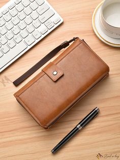 Bird in Bag - Modern PU Leather Wallet with Long Zipper and Multi-Card Holder Brown Bifold Clutch With Zipper Closure, Brown Pattern, Pu Leather Wallet, Zipper Wallet, Trifold Wallet, Personalize Bag, Bird In Bag, Personalized Family, Style Vintage