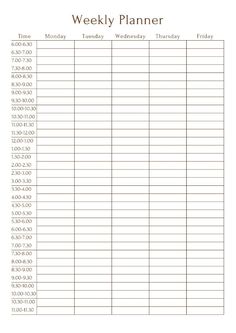 Downloadable weekly planner printable template for adults to enhance organization and time management skills Plan For The Week, Weekday Planner Template, Weekly Study Planner Ideas, Weekly Planner Excel, Weekly Planner Aesthetic Printable, Weekly Hourly Planner Printable Free, Aesthetic Weekly Planner Template, Weekly School Planner, Weekly Planner Aesthetic