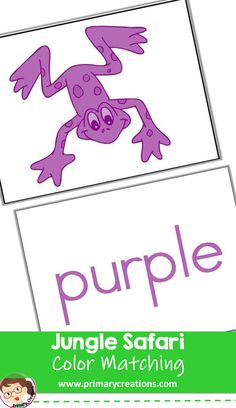 a purple frog with the word purple on it's side and an image of a green