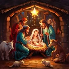 a nativity scene with the birth of jesus