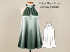 the halter neck dress sewing pattern is shown on a mannequin dummy, and it