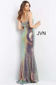 Jovani JVN06391 Navy Prom Dress Iridescent Sequins Long Evening Gown V Neckline Cowl Back Color: Navy Size 10 Available Sizes: 0-24 Navy Prom Dresses, Iridescent Dress, Formal Prom Dresses Long, Emerald Bridesmaid Dresses, Dance All Night, Formal Ball Gown, Colorful Dresses Formal, Sheath Skirt, Prom Dresses Jovani