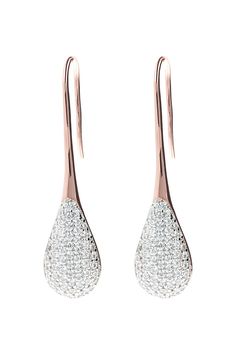 Milano Pavé Teardrop Pendant Golden Rosé Earrings - L'Atelier Global Rose Gold Teardrop Earrings For Evening, Rose Gold Teardrop Earrings For Party, Rose Gold Teardrop Earrings For Formal Occasions, Rose Gold Teardrop Drop Earrings, Evening Teardrop Rose Gold Earrings, Elegant Rose Gold Teardrop Earrings, Rose Gold Cubic Zirconia Teardrop Earrings For Party, Elegant Rose Gold Teardrop Earrings With Cubic Zirconia, Rose Gold Teardrop Cubic Zirconia Earrings